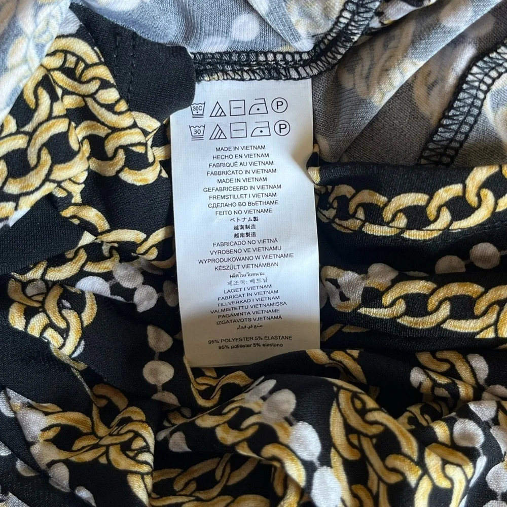 Michael Kors Black and Gold Chain Pattern Slinky Mini-Dress